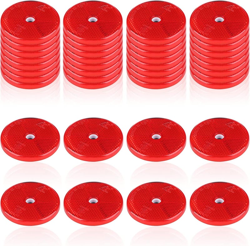 Kingdder 32 Pcs Front Reflector Round Reflector for Driveway Fence Gate Posts Trailers Safety Reflectors with Center Mounting Holes Automobiles Boats Mailboxes Reflector (Red) - Image 1